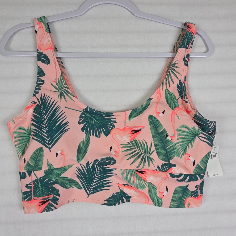 Old Navy Bikini Top Womens L Pink Flamingo Tropical Palm Boho Beachy